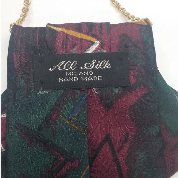 Artisan Vintage Silk Tie Necklace Milano Upcycled Antique Gold Brooch Accent NEW - Picture 10 of 13